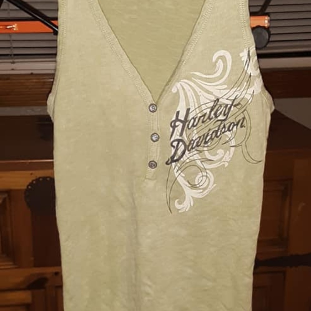Very Gently Used Harley Davidson Green Tank top
